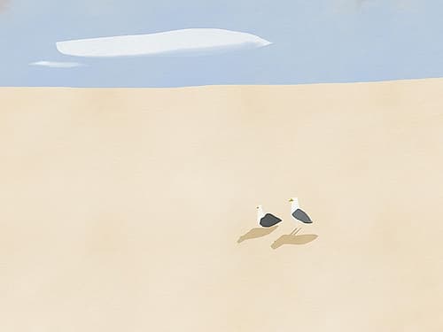 Minimal Beach and Seagull Minimalist Print