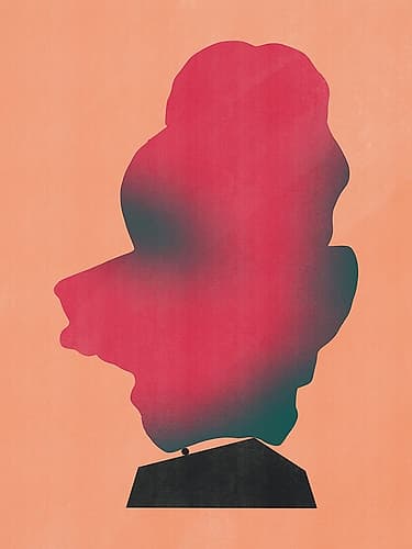 Stone Sculpture In Red Minimalist Print