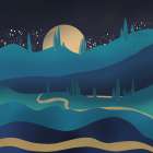 Moutain Road Under the Moonlight Art Print