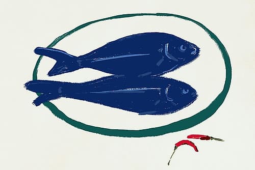 Blue Fishes Still Life Art Print
