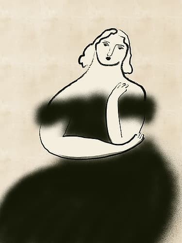 Muse In Black Dress Minimalist Print
