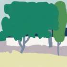 Cottage behind the trees Art Print