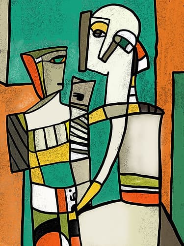 Mother And Son Back To School Abstract Art Print