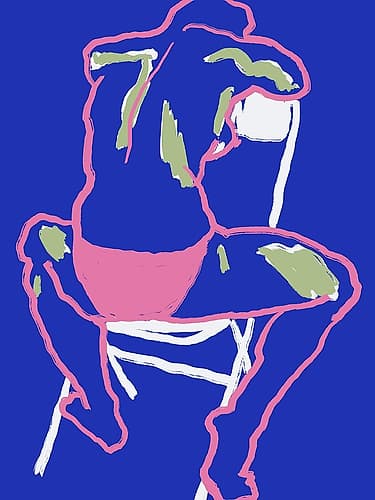 Blue Nude Line Art Figurative Print