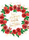 Holiday wishes wreath of red English roses Art Print