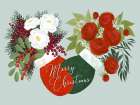 Floral mittens Merry Christmas in mint Art Print