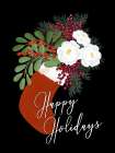 Floral Stocking Happy holidays in black Art Print