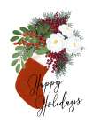 Floral Stocking Happy holidays in white Art Print