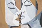 A Kiss Brown Grey Art Print
