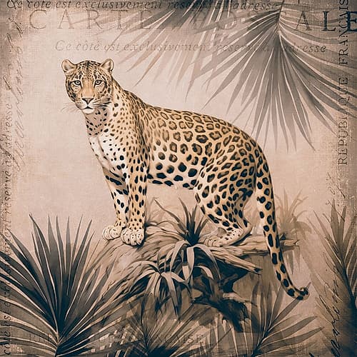 Cheetahs Tropical Jungle Monochrome Art Print