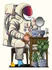 Space Astronaut Shaving In Bathroom Art Print