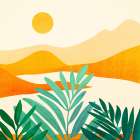 Alpine Sunset Sq Yellow Art Print