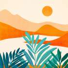 Alpine Sunset Sq Orange Art Print