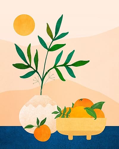 Summer Oranges Blue Minimalist Print