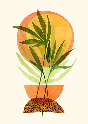 Retro Sunset Garden Art Print