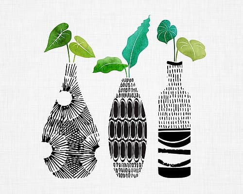 Bw Tribal Vases Wide Art Print