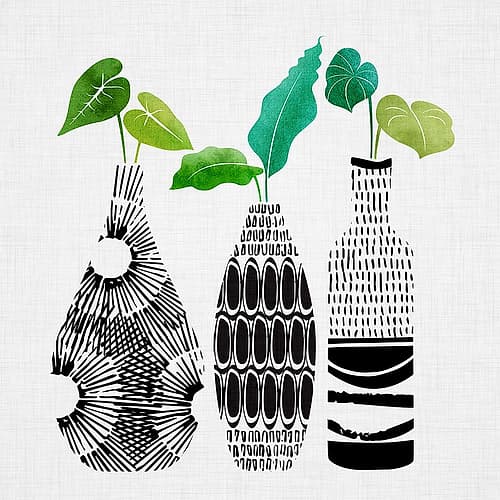 Bw Tribal Vases Sq Art Print