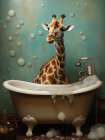 Giraffe In Bathroom 2 Art Print