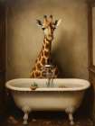 Giraffe In Bathroom 3 Art Print