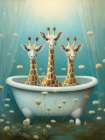 Giraffe In Bathroom Art Print