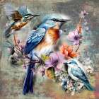 Bird and flowers 1 Art Print