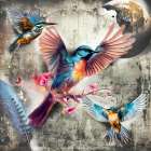 Bird and flowers 3 Art Print