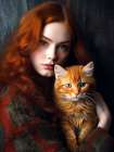 Beautiful Girl With A Cat Art Print