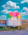 Vintage Camper Trailer With Rainbow Top Art Print