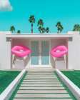 Mid-Century Modern House with Pink Lips Art Print