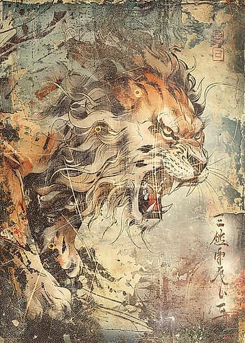 Lion japan pst01 Abstract Art Print