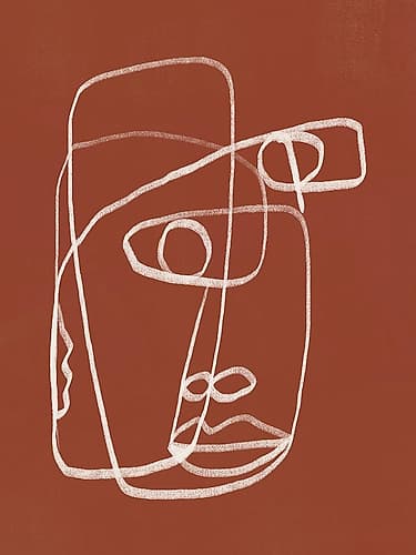 Line art abstract portrait terracotta 02 Modern Print