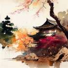 Japan World Watercolor Painting (1) Art Print