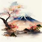 Japan World Watercolor Painting (2) Art Print