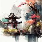 Japan World Watercolor Painting (3) Art Print