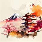 Japan World Watercolor Painting (6) Art Print
