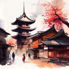 Japan World Watercolor Painting (7) Art Print