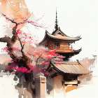 Japan World Watercolor Painting (8) Art Print