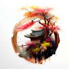 Japan World Watercolor Painting (13) Art Print