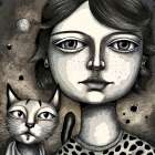 Girl and the Cat Art Print