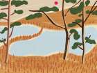Landscape painting - Golden field Art Print