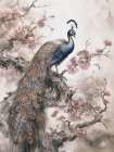 Peacock Chinoiserie Blue Beige Art Print