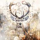 Floral Animals Vintage Art Illustration 01 Art Print