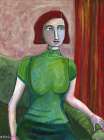Vintage Red Head in Green Art Print