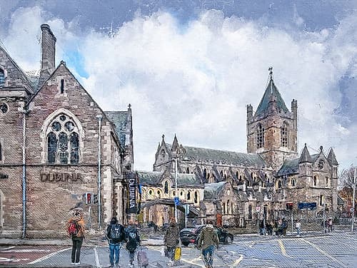 Dublin City Watercolor Art Ireland (4) Art Print