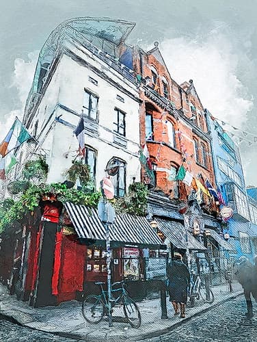 Dublin City Watercolor Art Ireland (16) Art Print