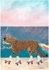 Cheetah Rollerskating on the beach Art Print