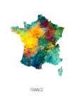 France Watercolor Map Art Print