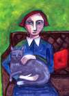Lady on Couch with cat Art Print