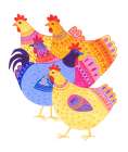 Colour Hens and Cockerel Art Print