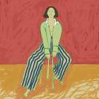 Woman on stool Art Print